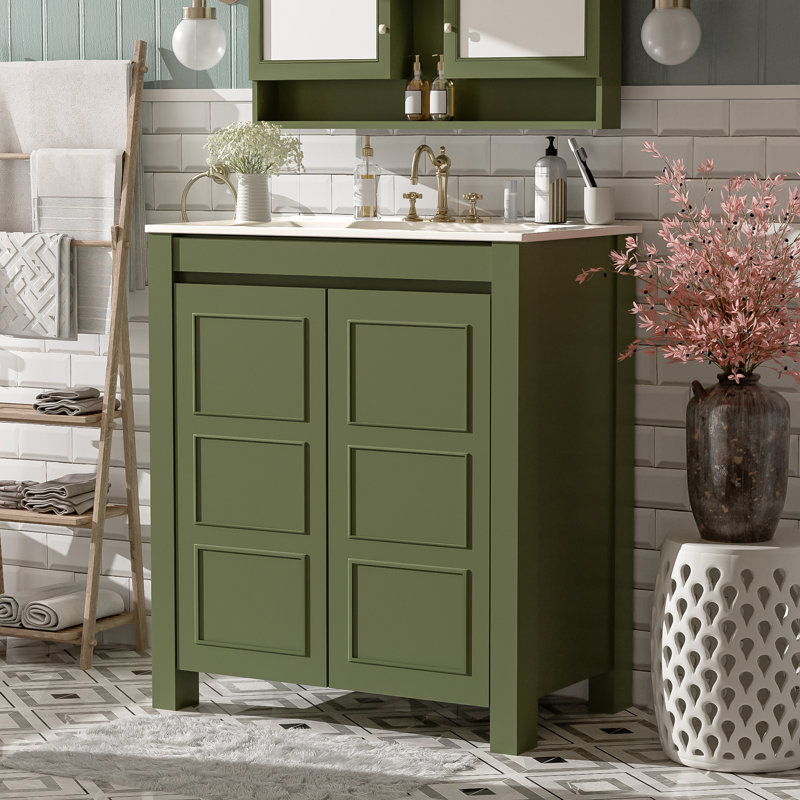 Meuble-lavabo 30 po avec lavabo en céramique, Vert