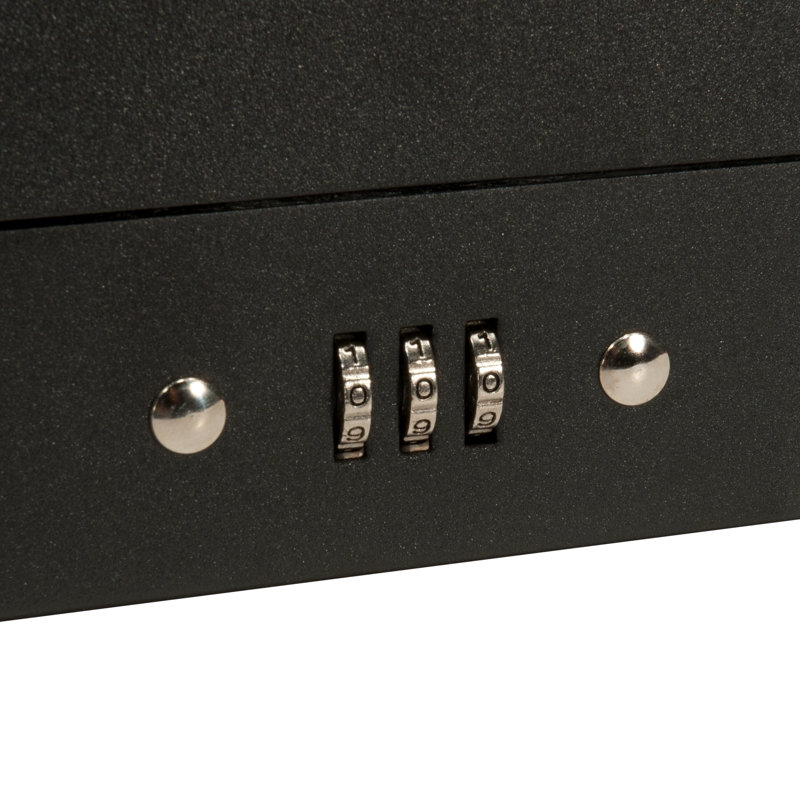 Black Steel Cash Box with Combination Lock and Removable Tray