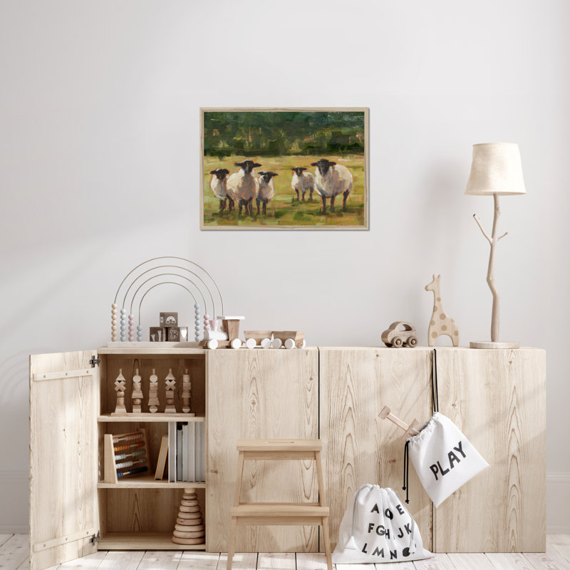 Babsy Sheep Family I - Painting, 34cm H x 50cm W, Natural Wood Framed Paper Print