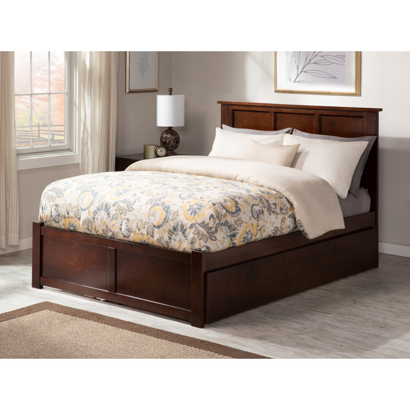 Madison Walnut Wood King Platform Bed with Trundle and Slats