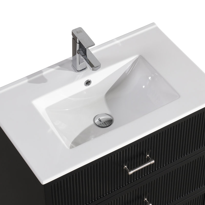 Plateau de meuble-lavabo simple en céramique 30 po avec lavabo et trous pour robinet