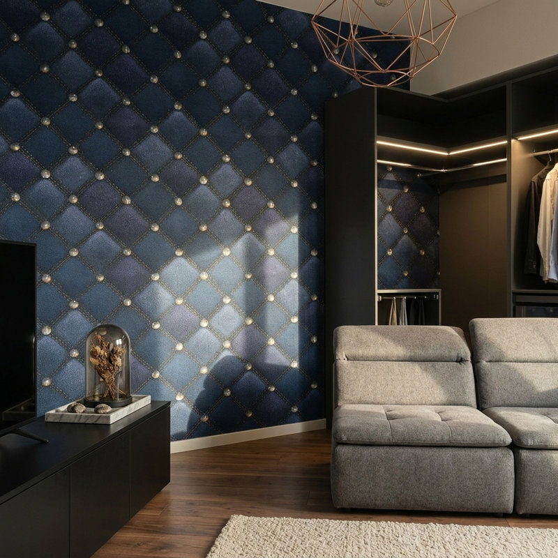 Décoration murale touffetée à motif de losanges matelassée amovible, Textured Non-Pasted