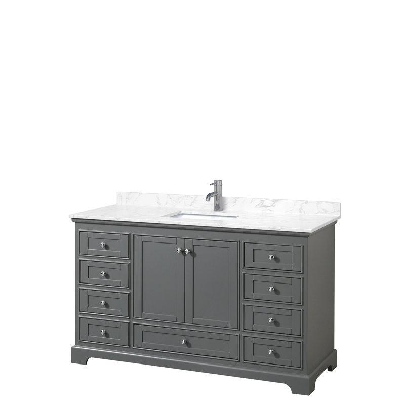 Deborah 60'' Single Bathroom Vanity with Marble Top, White Cultured Marble, Dark Gray/Polished Chrome