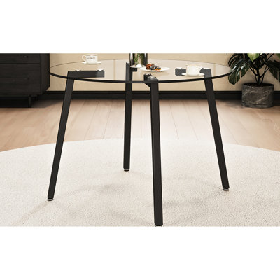 Table ronde moderne en verre trempé avec pieds en métal, 42 x 42 x 29,5 po, pour la cuisine, la salle à manger et le salon 42 po x 42 po x 29,5 po