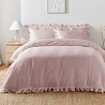 Cassia Frill Cotton No Pattern Duvet Cover Set with Pillowcases