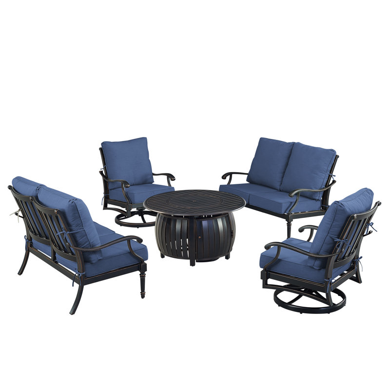 Ensemble de conversation d'extérieur pour 6 personnes avec coussins Pailynn, Bleu