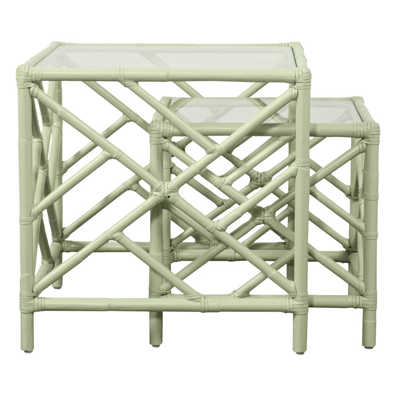 Chippendale Glass Top Nesting Tables, Celery Green