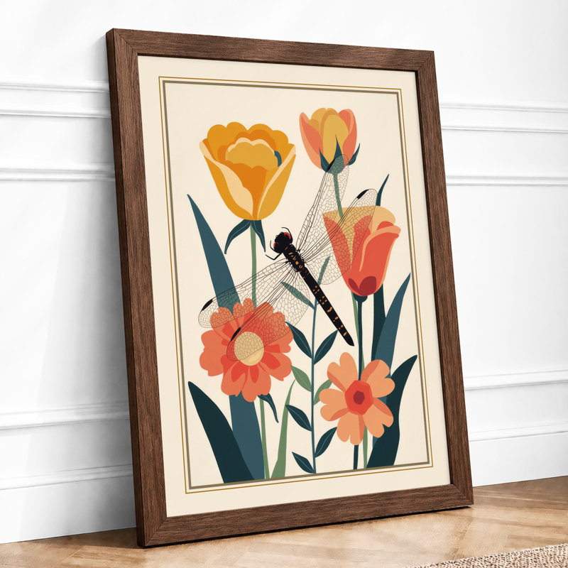 Arrangement with Bee Botanical - Framed Print, A4 - 29.7 x 21.0 cm, Walnut