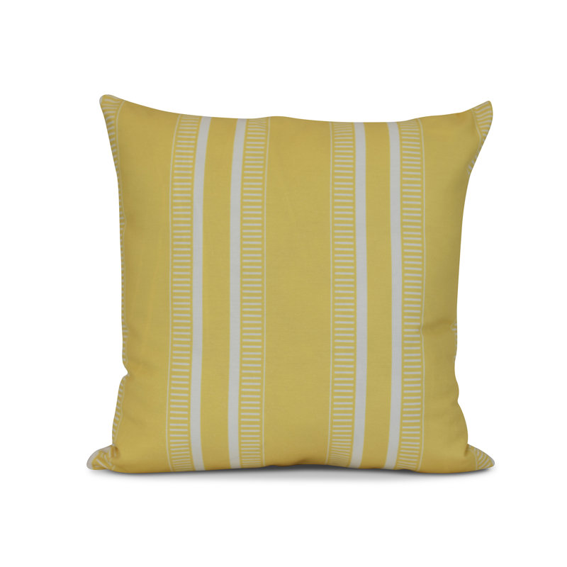 Yellow and White Striped Square Outdoor Throw Pillow