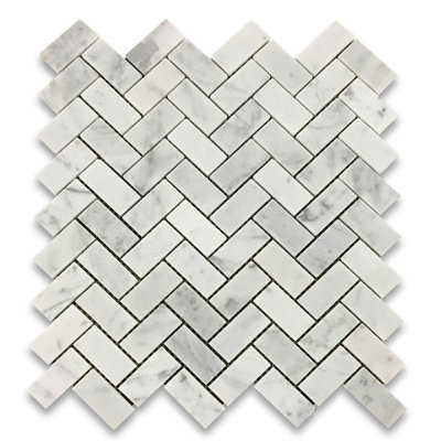 1 in. x 2 in. Herringbone Polished Marble Tile
