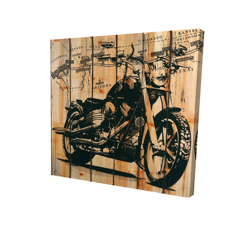 Toile de moto brune - fond en bois «Man Cave»