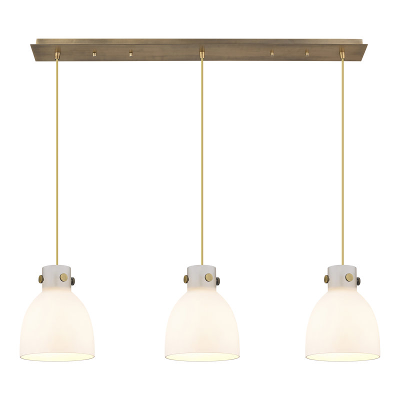 Luminaire suspendu en forme de cloche à 3 lumières Amrith, Blanc, Laiton brossé