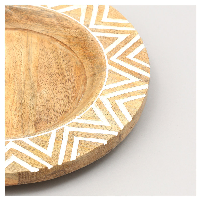 Assiette de présentation en bois fabriquée à la main de 13 pouces - Disque décoratif blanc délavé