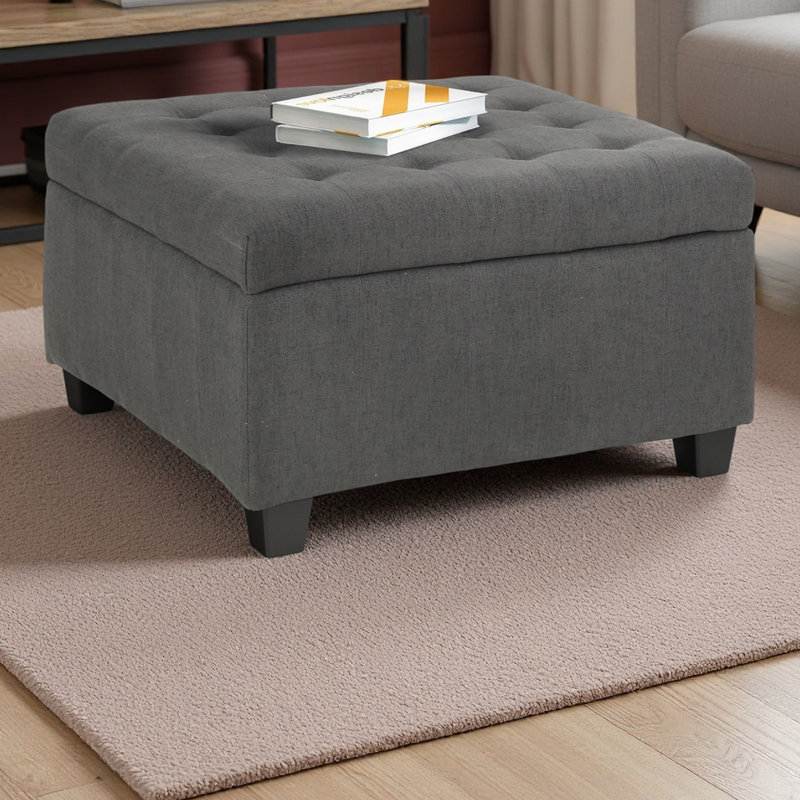 Repose-pieds rembourré avec rangement en tissu, Gris foncé