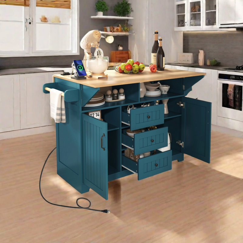 Caye Wood Kitchen Cart, Green
