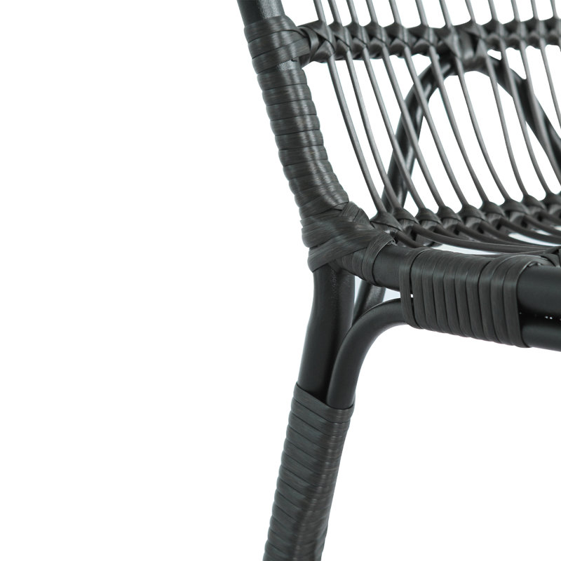 Chaises de salle à manger noires et grises pour l'extérieur en osier (ensemble de 2) - coussins lavables, structure en fer pour la cour arrière