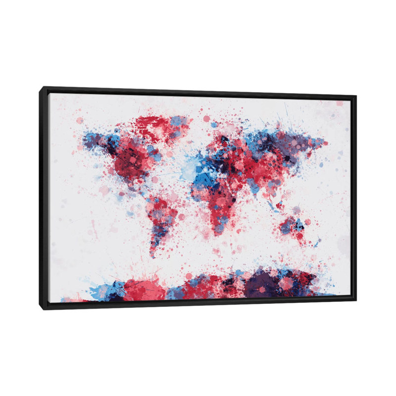 « world map paint gouttes v » par michael tompsett, reproduction d’art sur toile, H 18 po x l 26 po x P 1,5 po, Pas de tapis