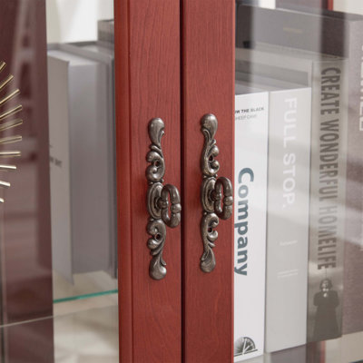 Élégante armoire vitrée à 2 portes avec verre trempé, dossier en miroir et tablettes réglables - Présentoir lumineux pour la maison et le bureau