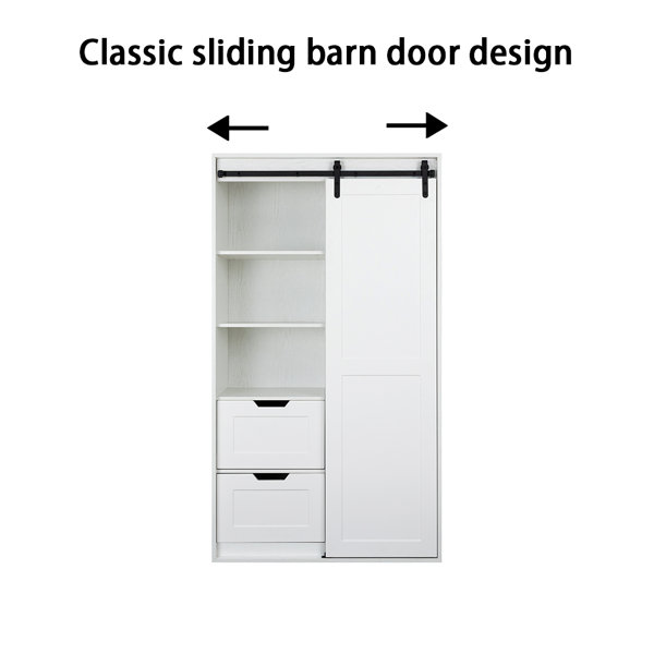 Cathkin 71H Wardrobe Closet with Hanging Rod, Cabinet with 2 Drawers & 2 Shelves, Sliding Door Gracie Oaks Color: White