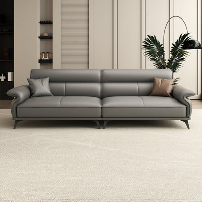 Simple Casual Gray Faux Leather Sofa