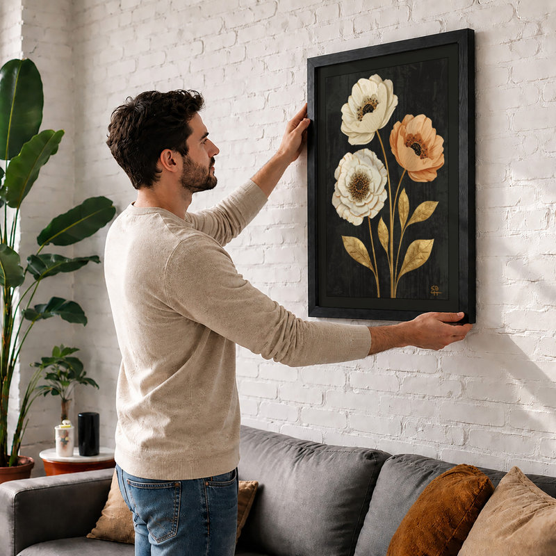 Three Blooms Botanical - Framed Print, A1 - 84.1 x 59.4 cm, Black