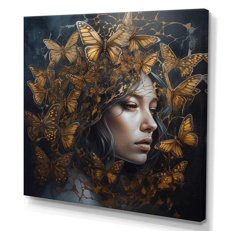 «Femelle Golden Butterflies II», impression sur toile, H 24 po x l 24 po x P 1 po, Toile tendue