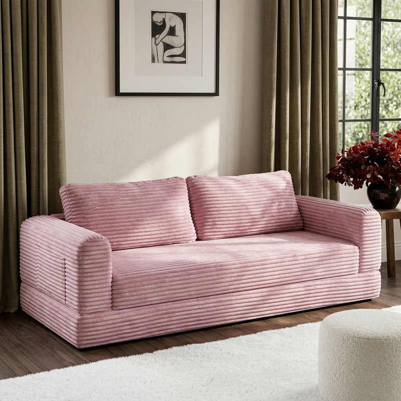 Canapé-lit futon-lit convertible de 76 po, canapé-lit pliable infonuagique sans os, Rose