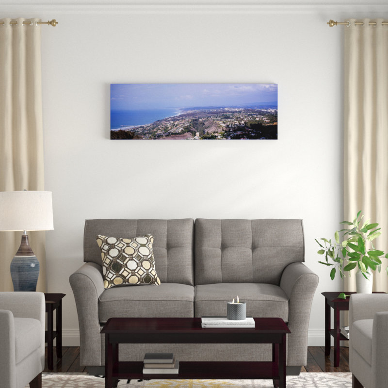 Bâtiments sur une colline, La Jolla, océan Pacifique, San Diego, Californie - Reproduction de photo panoramique non encadrée