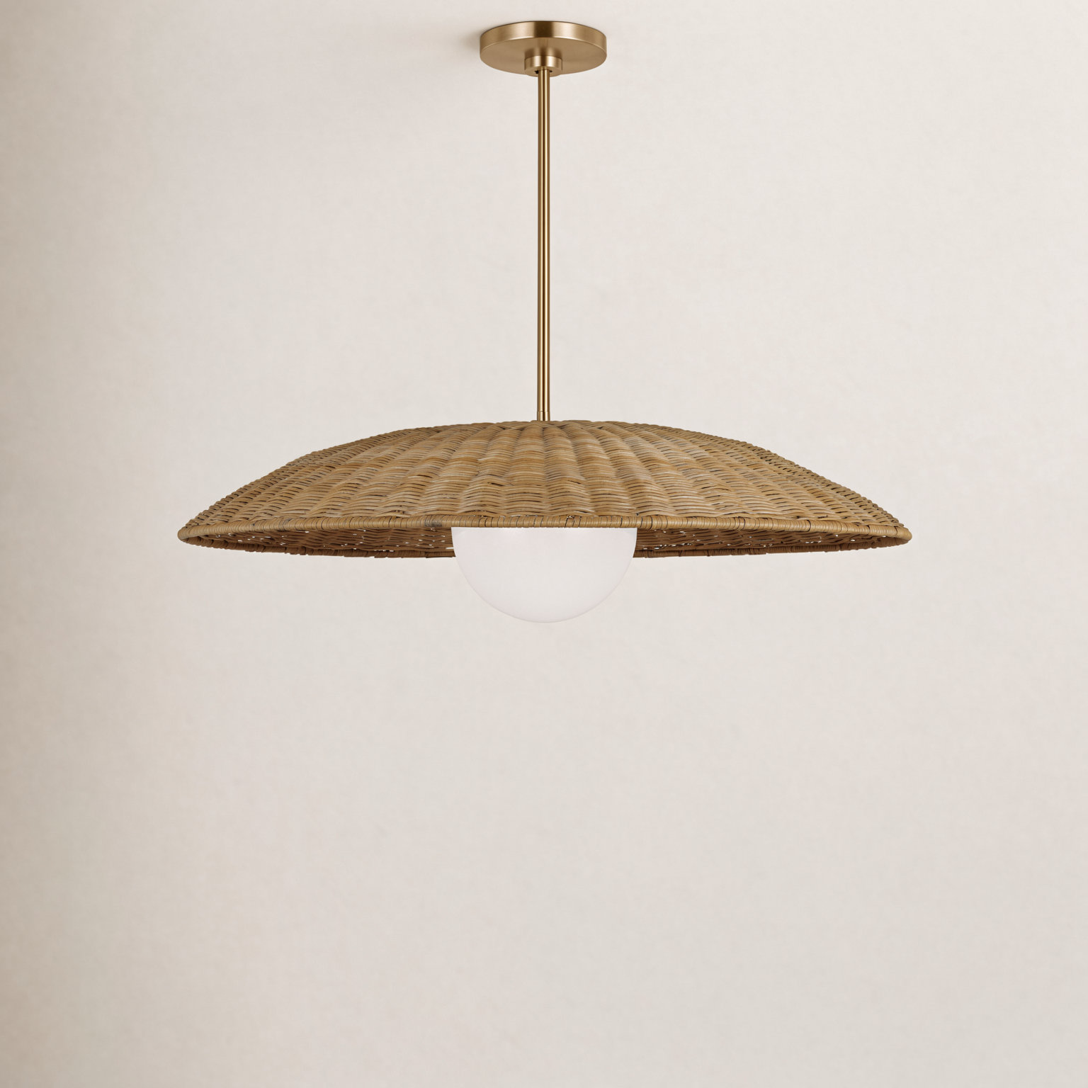 Single Light Rattan Steel Dimmable Pendant, 8" H x 31.63" W x 31.63" D