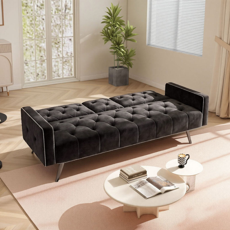Jillane 72.4'' Square Arm Upholstered Sofa Bed, Yellow Velvet