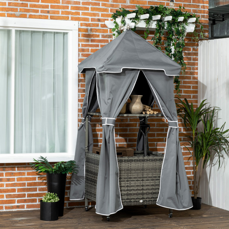 Outsunny 34.25'' W Water Resistant Wicker Towel Valet with Wheels, Gray