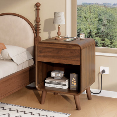 Mid-Century Walnut Dresser & Nightstand Set, Space-Saving Tall 6-Drawer Bedroom Dresser With Matching Bedside Storage