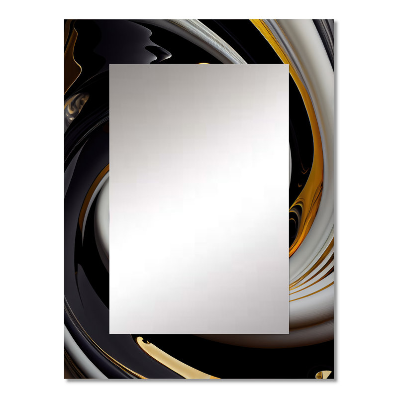 Or et noir vitrail Spiral III - miroir spirales abstraites uniques, 32 po x 24 po