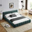 Lit moderne grand avec revêtement en chenille, tête de lit, sans sommier tapissier, bleu, lit uni et lit plateforme tapissier-136778883