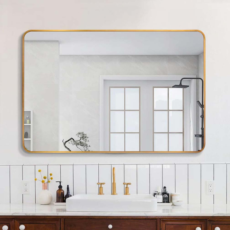 Miroir mural pour salle de bain, Doré, Rectangulaire, 30 po x 22 po