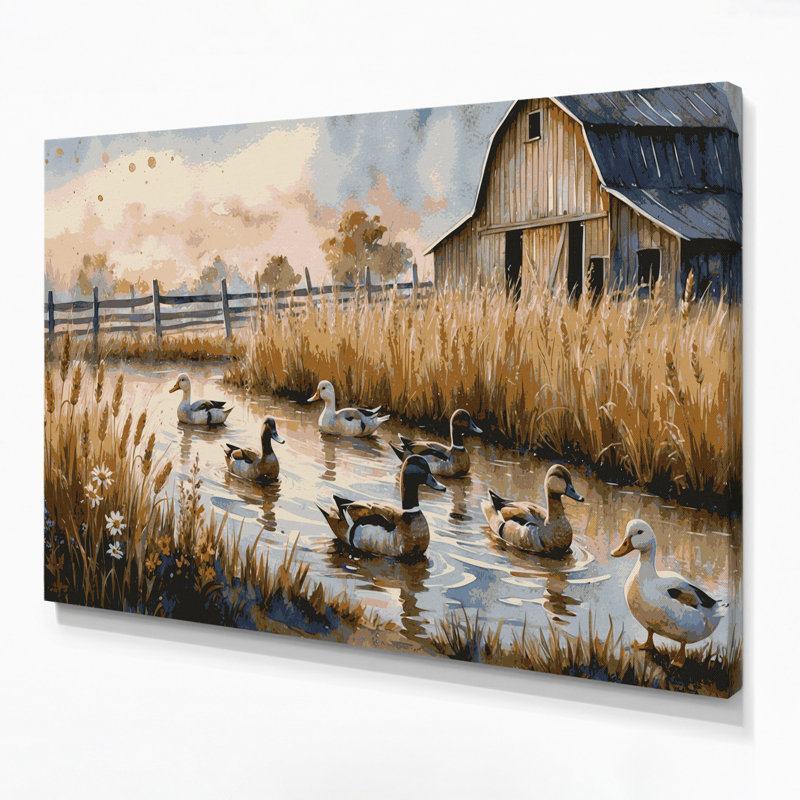 "Farm Ducks", art mural sur toile beige, 11" H x 14" W