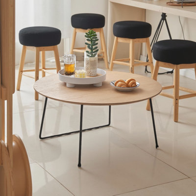 31.5" Minimalist Round Coffee Table – Acacia Wood & Metal by Latitude Run