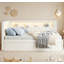 Lit plateforme tapissier simple blanc avec ports USB, bande lumineuse à DEL et lit gigogne simple-960680163-960680162