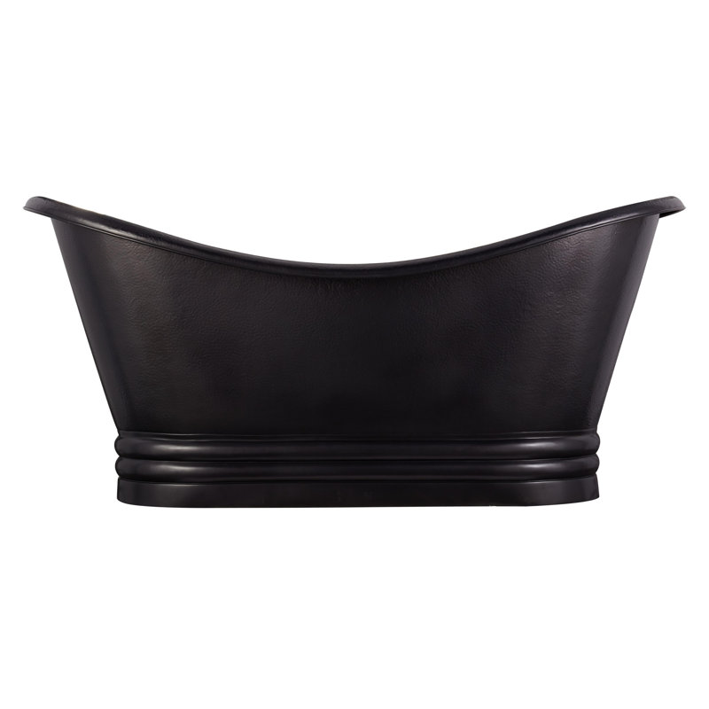 Raye 71" Copper Soaking Pedestal Freestanding Tub with Pre-Drilled Overflow Hole and Rolled Rim, Black