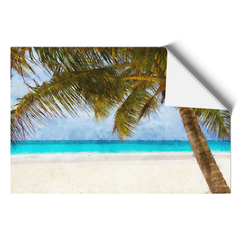 Palm Tree Beach Painting - Frameless Print, 21cm H x 30cm W x 0.1cm D