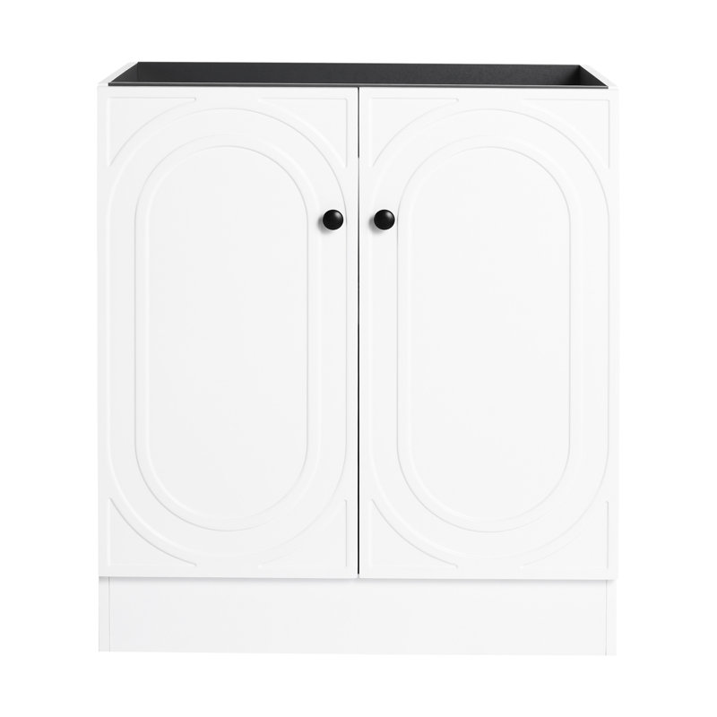 Meuble-lavabo contemporain 30 po, 2 portes à fermeture douce, contreplaqué blanc, lavabo non fourni blanc, non inclus, Blanc