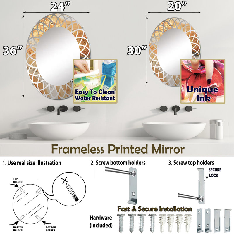 Thortonville - Miroir mural moderne ovale, 30 po x 20 po