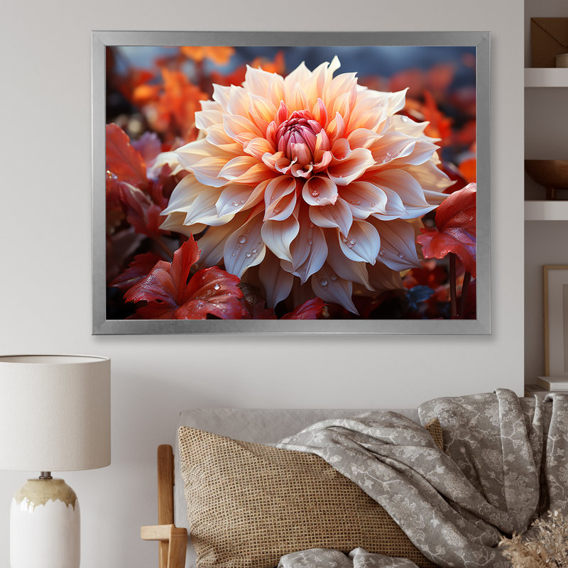 Red Dahlias Delight - Dahlia Canvas Art Print, Cadre simple argenté, H 20 po x l 12 po x P 1 po