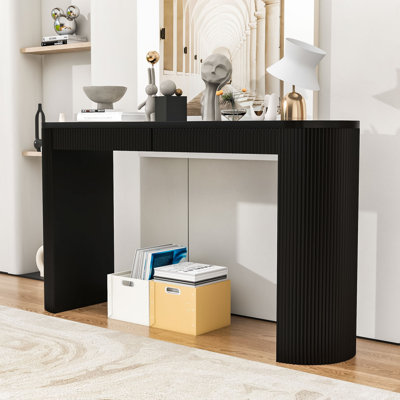 Wooden Console Table with Dual Drawers and Graceful Arched Legs