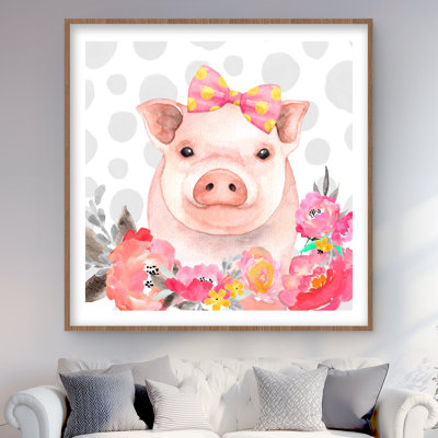 Pretty Pig - Pink Illustrative Framed Matted Print for Decor