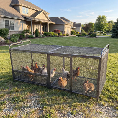 63" Large Metal Chicken Coop with Run Enclosure – Galvanized Poultry Cage for Hen House, Duck Coop, Rabbit Run, Thickened Mesh, Easy Clean & Mobile Pen for Outdoor Use