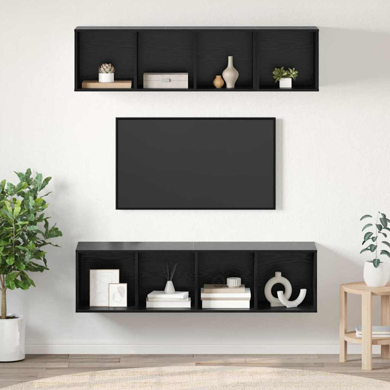 TV Cabinet Set 3 Pcs Engineered Wood, Black Oak