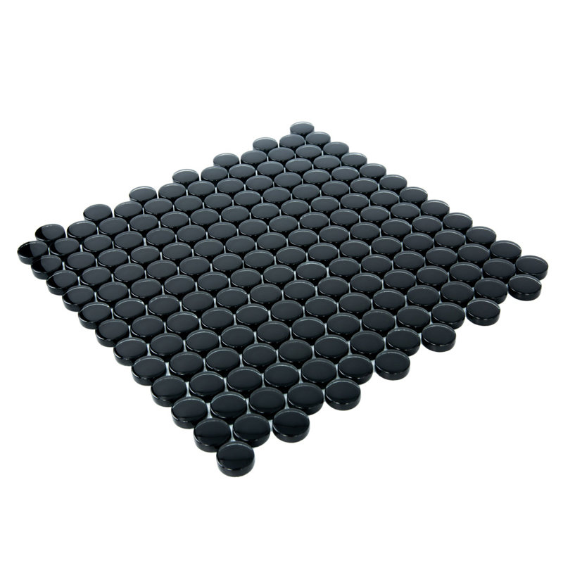 Carreau de mosaïque pour mur et plancher en verre à bord droit 1 po x 1 po Penny, Noir