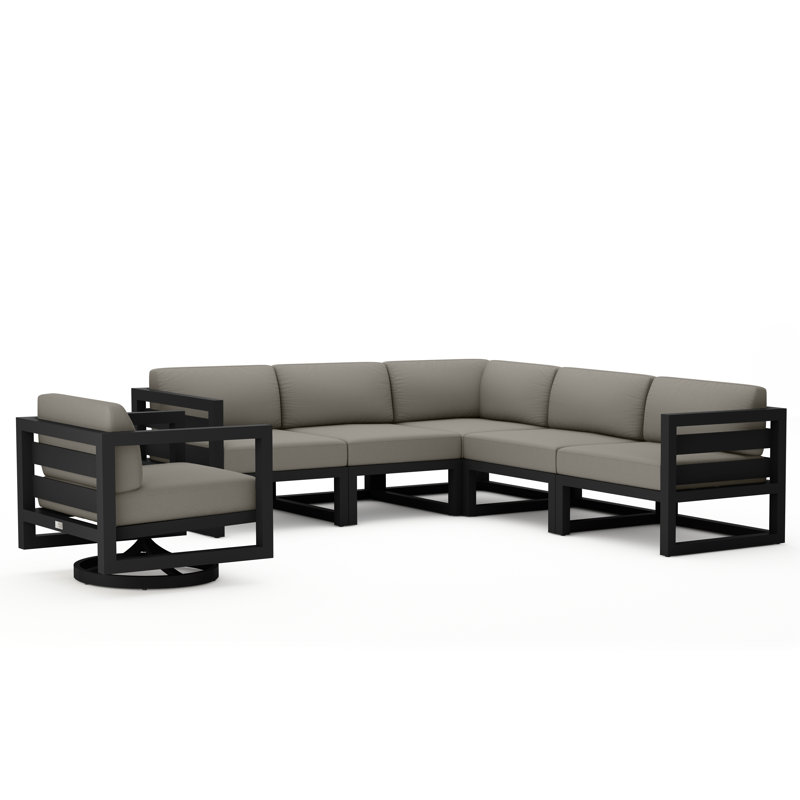 Avion 6 Piece Sectional Set With Swivel, Black, Canvas Charcoal Sunbrella® Canvas