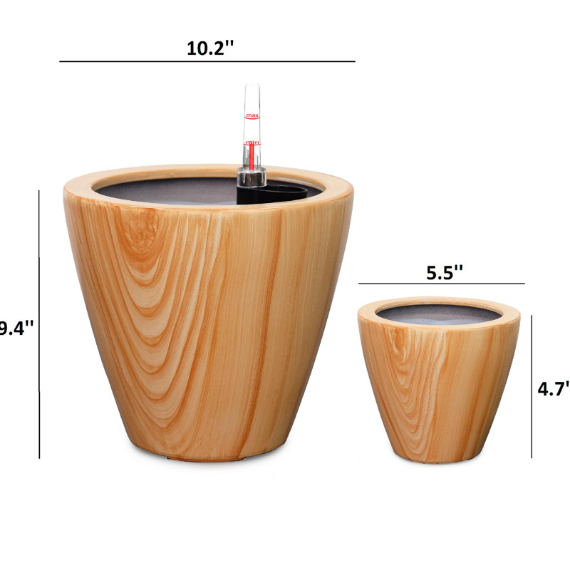 2 10.2" X Self-Watering Planter - Brown Abs Handmade Quality Sustain Plant Life 9.4" Wood Plastic Soil Compaction Promote Aeration